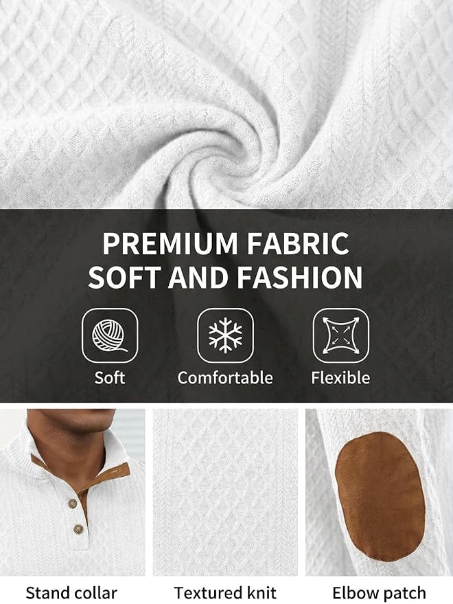 Men's Casual Knitted Pullover Sweater with Elbow Patches (White) | NK Trends — image 3