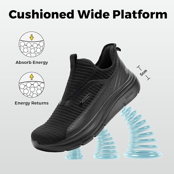 FitVille Men's Extra Wide Slip-On Walking Shoes (Jet Black) | NK Trends — image 5