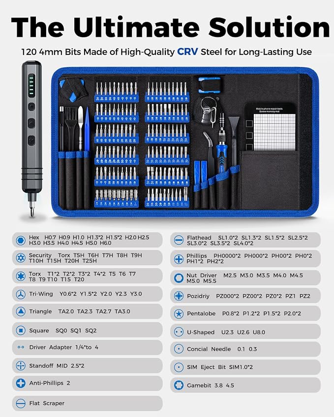 UnaMela 140-in-1 Mini Electric Screwdriver Set – 120 Precision Bits & 19 Repair Tools — image 5