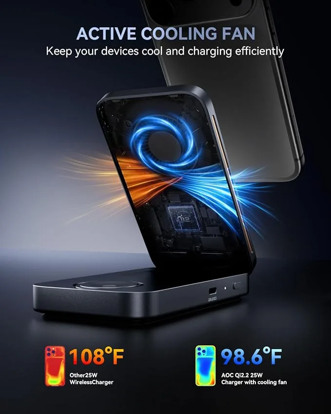 AOC GW300 25W Qi2.2 3-in-1 Foldable Wireless Charging Station — image 5