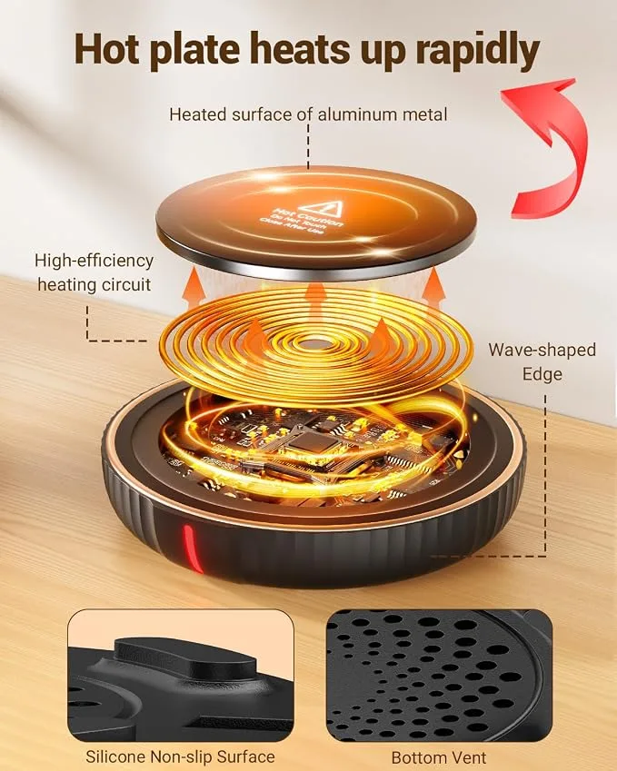 HouseGem Large Candle Warmer Plate & Coffee Cup Mug Warmer (Black) — image 3