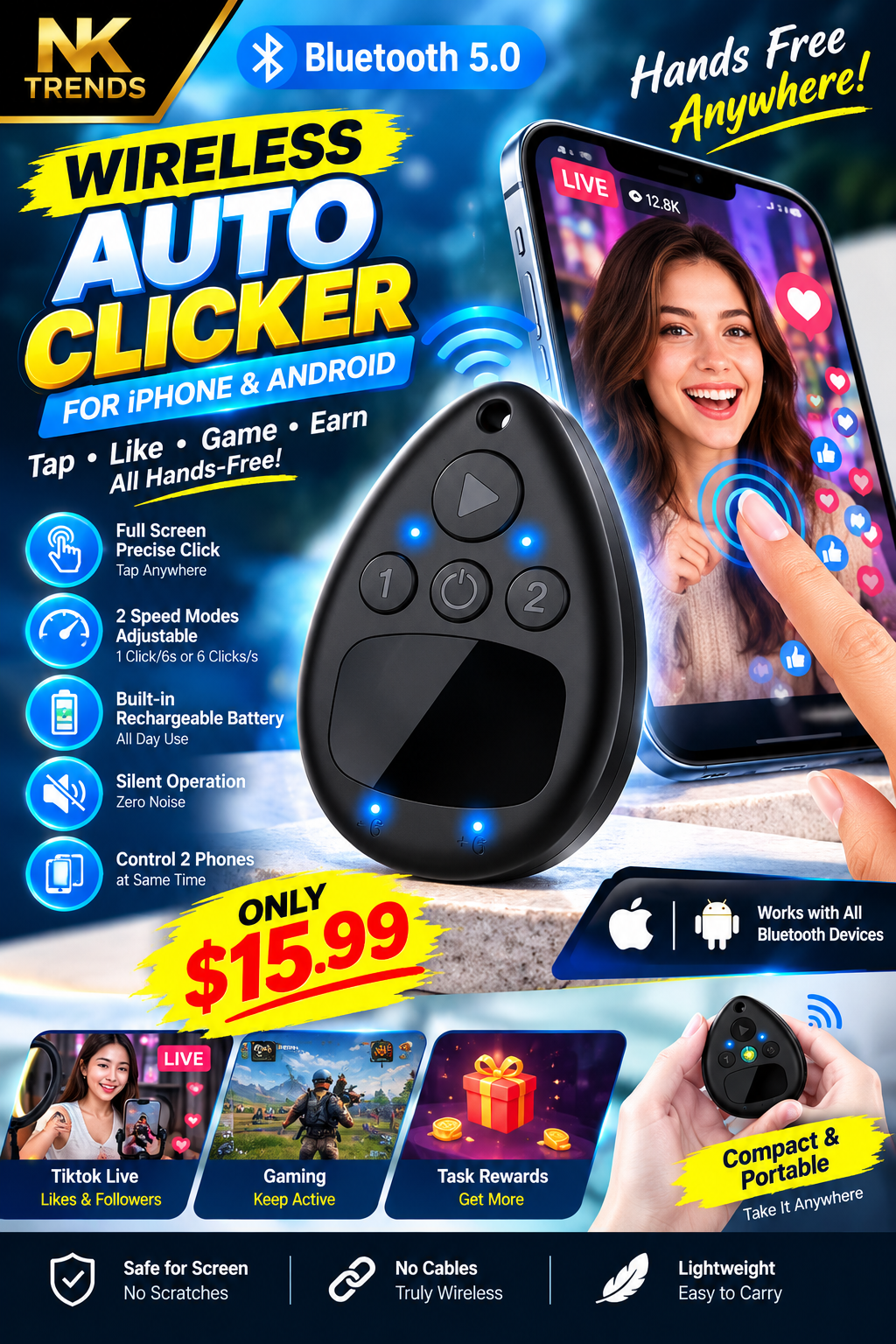 OUTXE Wireless Auto Clicker for iPhone & Android – Bluetooth Screen Tapper — image 1