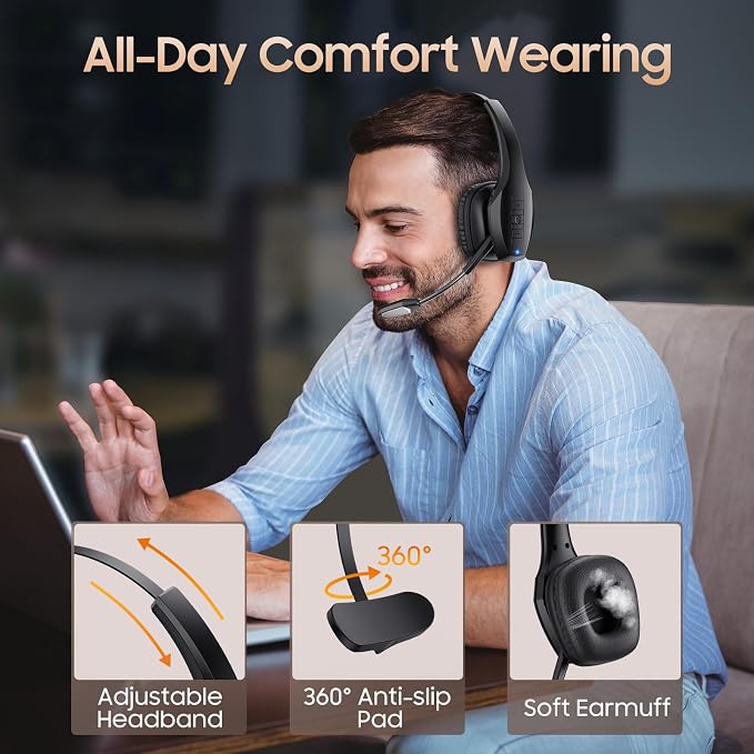 Necode A19 Trucker Bluetooth Headset – Wireless Headset with Dual Noise-Cancelling Mic — image 5