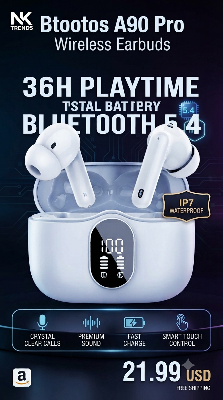 Btootos A90 Pro Wireless Earbuds – Bluetooth 5.4, ENC, IP7 Waterproof & 36H Playtime — image 1