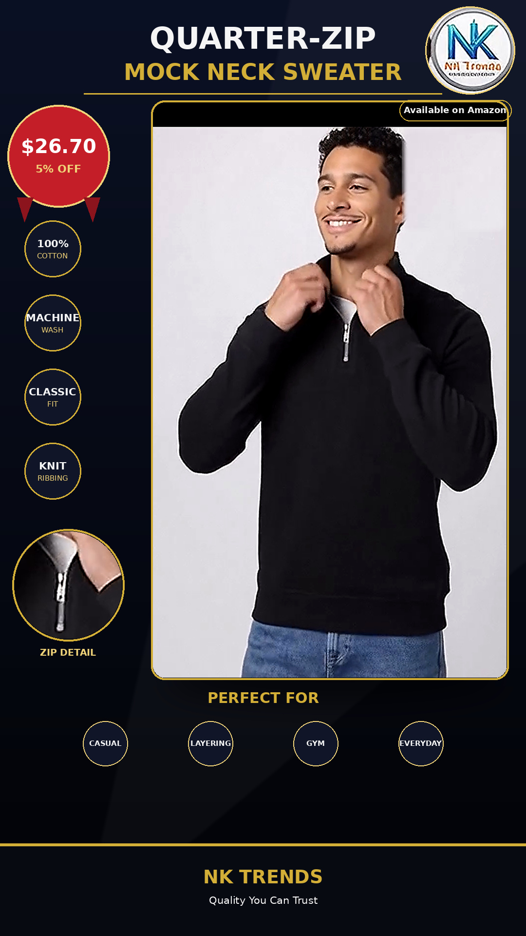 Amazon Essentials Men's 100% Cotton Quarter-Zip Sweater | NK Trends — image 1