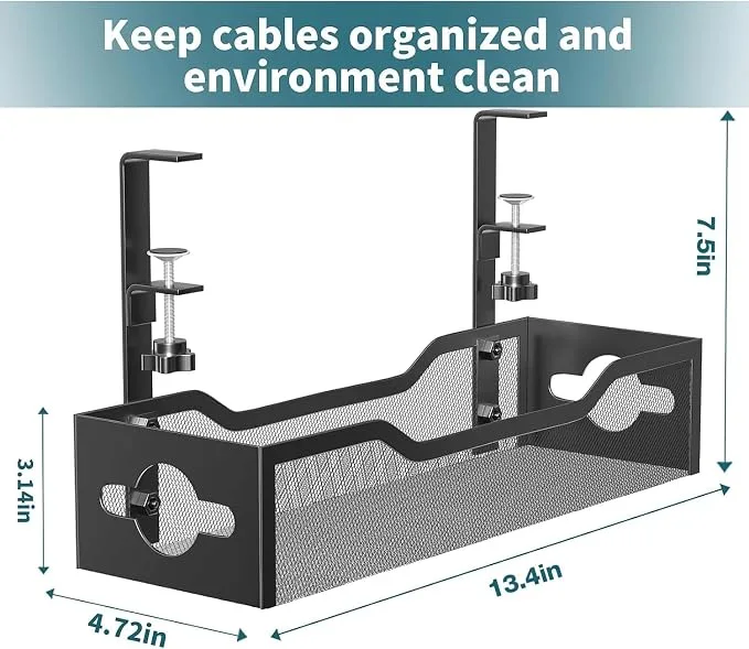 Litwaro Under Desk Cable Management Tray (13.4" Metal Cord Organizer) — image 2