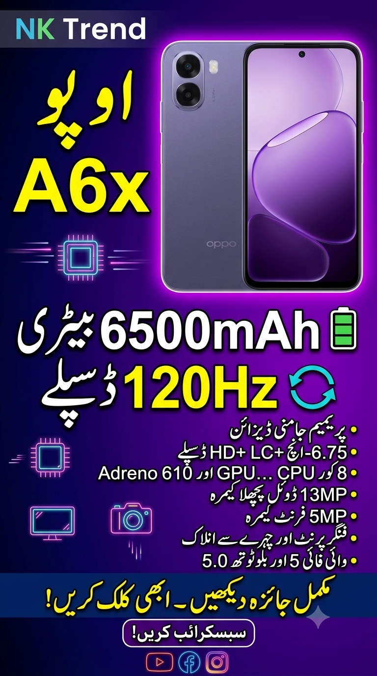 Oppo A6x 4GB/64GB | 6.75" Display & 6500mAh Battery | Best Price in Pakistan اوپو اے سکس ایکس 4GB/64GB | 6.75 انچ ڈسپلے — image 1
