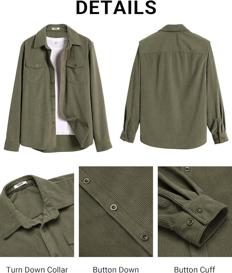COOFANDY Men's Corduroy Button-Down Shacket & Jacket (Dark Green) | NK Trends — image 6