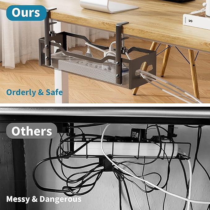 Litwaro Under Desk Cable Management Tray (13.4" Metal Cord Organizer) — image 5