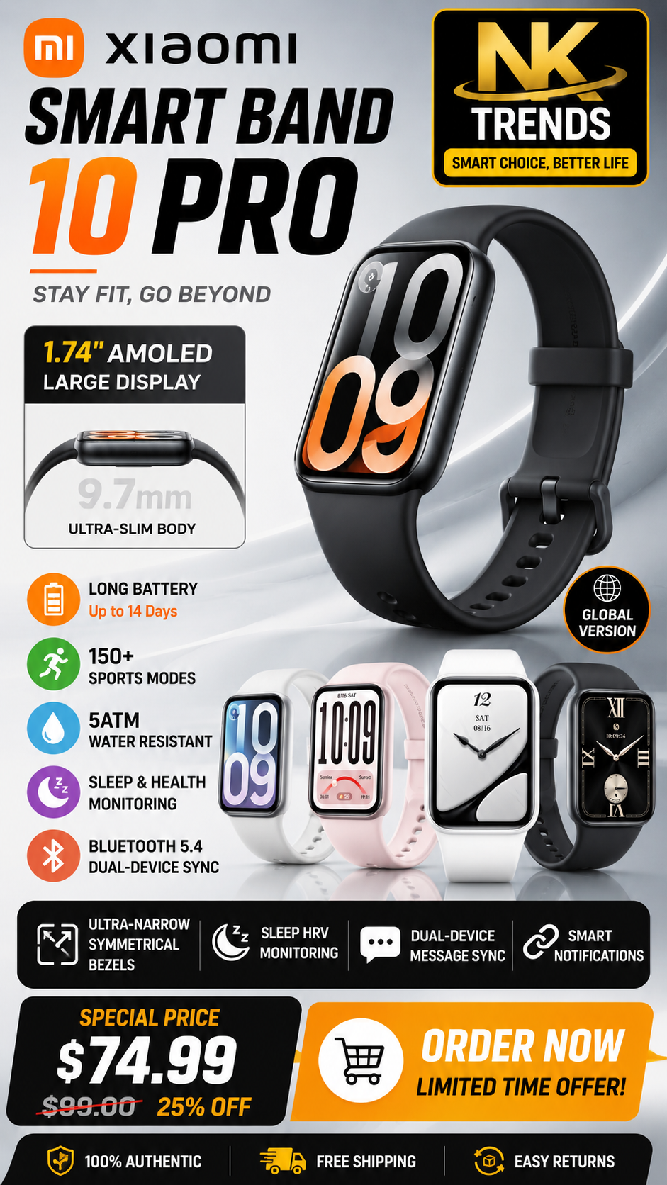 Xiaomi Smart Band 10 Pro Global Version – 1.74" AMOLED GPS Smart Band — image 1