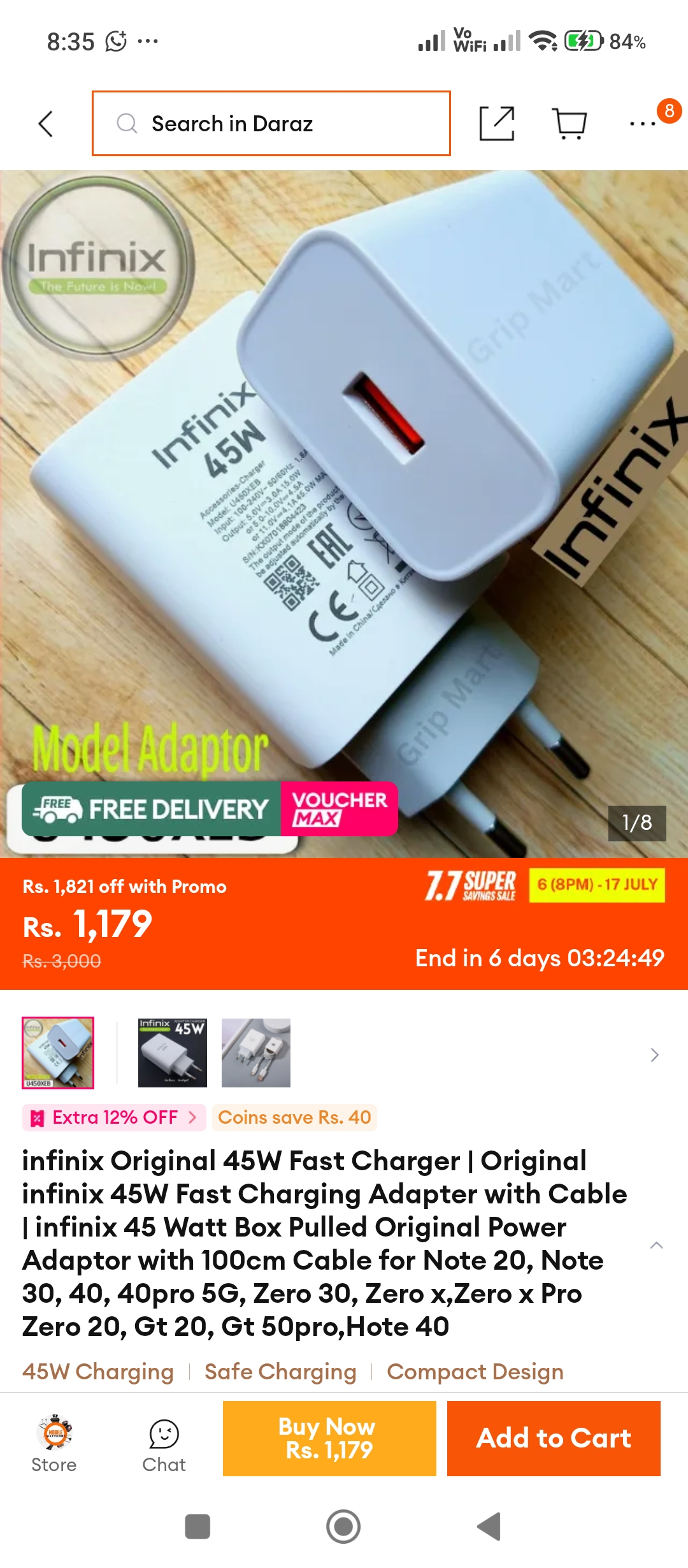 Infinix Original 45W Fast Charger with Cable – Sale Price Rs. 1,179 — image 1