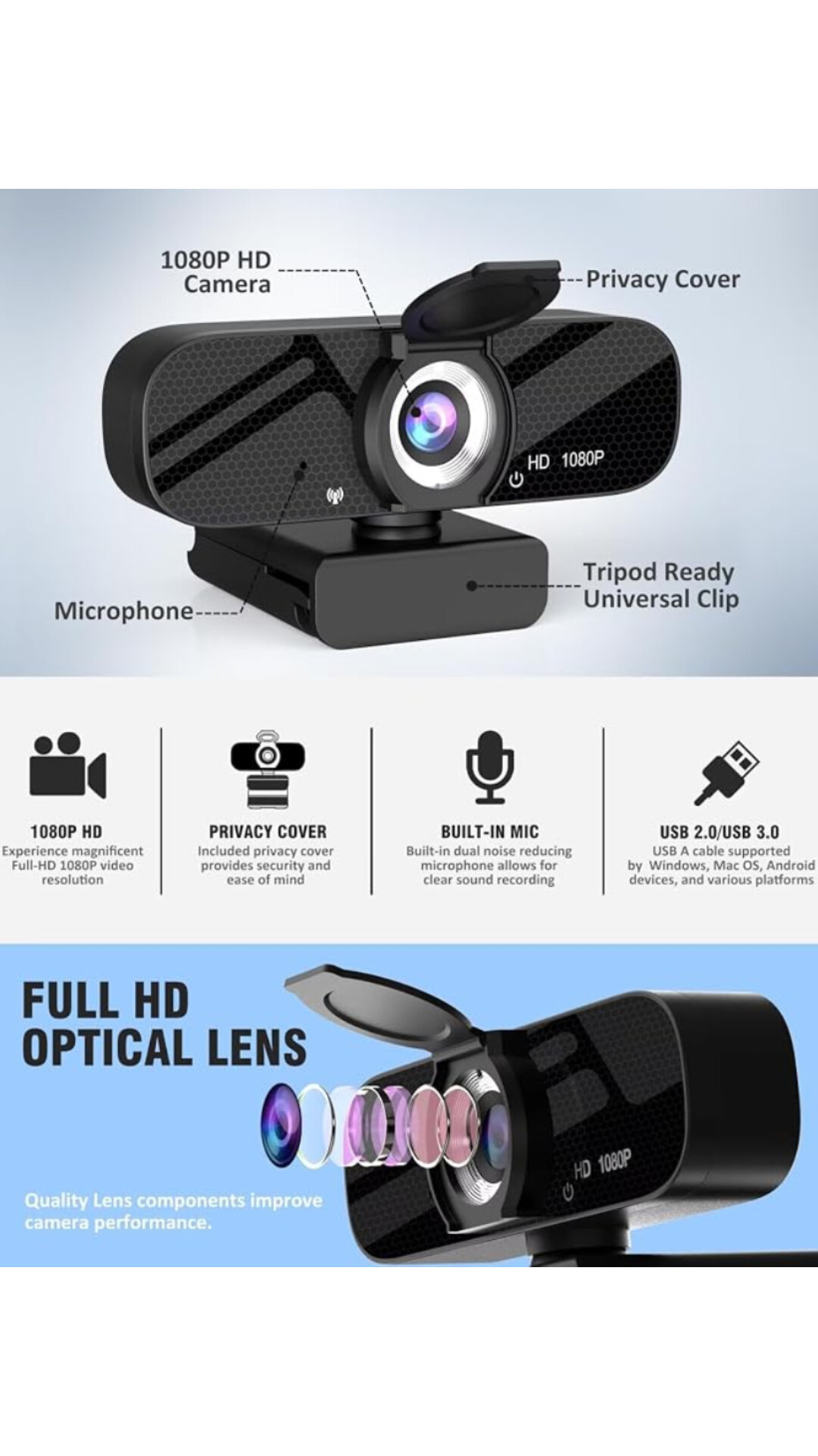 Tewiky 1080P HD Webcam with Microphone & Tripod – $25.99 USD — image 4